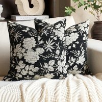 1pc Black-White Vintage Floral Polyester Pillowcase, 2D Flat Design, Multi-Season, Ideal for Sofa & Living Room Decor Use