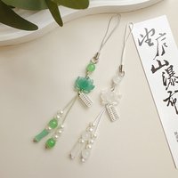 Chinese Style Lotus Flower Pendant Keychain Beaded Phone Chain Cute Bag Camera Hanging Ornament Fashion Jewelry Birthday Holiday