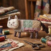 Cute Cat Face Quilted Pen Bag Soft Kawaii Fabric Pencil Storage Case Makeup Brush Pouch Desktop Stationery Cosmetic Organizer