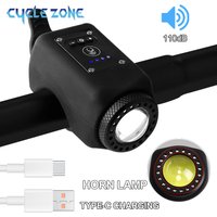 110dB Bicycle Horn Front Light Rechargeable Bike Motorcycle Electric Anti-Theft Alarm Horn Waterproof Bike Remote Control Bell