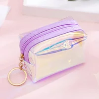 Cute Transparent Mini Coin Purse Credit Card Holder Coin Purses Key Chain Small Wallet for Women with Zipper Clutch Coin Pouch