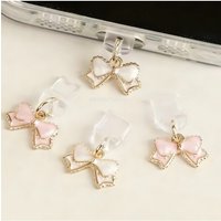 Pink White Bow Shaped Phone Dust Plugs Suitable For IPhone Type C Models DIY Phone Accessories Bags Keychains decorations