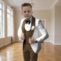 Formal Suit Set for Boys 3 Pieces Slim Fit Wedding Kids Tuxedo Set Elegant Birthday Party Blazer Vest and Pants Kids Suit