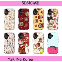Luxury Clmj Cute Cat and Strawberry Phone Case for iPhone 17 16 15 14 13 12 11 X XS XR Air Pro Max Plus Double-layer Back Cover