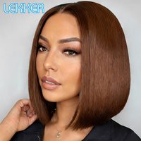 Lekker Colored Brown 10" Short Straight Bob Middle Part Lace Front 100% Human Hair Wig For Women Brazilian Remy Hair Glueless