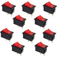 10Pcs KCD1 Boat Rocker Switch 6A 250V 10A 125V 2 Pin Position Snap Red Black Toggle Switches