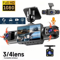 3/4-Kanal-Dashcam, 1080P Multi-Objektiv, 2-Zoll-IPS-Bildschirm, IR-Nachtsicht, 24-Stunden-Parküberwachung mit Bewegungserkennung