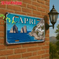 Capri Italy Faraglioni Rocks Coastal Townscape License Plate Style Aluminum Metal Sign Retro Italian Travel Souvenir Wall Art De