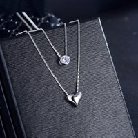 925 Sterling Silver Double-Layer Heart-Shaped Necklace Fashionable And Exquisite Zircon Pendant Bridesmaid Gift Wedding Jewelry