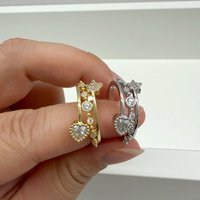 Rrjzz D Color Heart Shaped Moissanite Ring GRA Certified French Vintage Beaded Star Three-Layer Open Punk Rings Jewelry Gifts