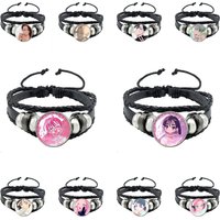 ALIEN STAGE Ivan Till ALNST Ivti Mizi Sua Luka Black Leather Rope Button Bracelet Glass Dome Badge Bracelet For Fans Gift