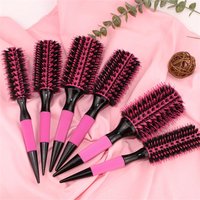 Professional 1/6pcs Pink Boar Bristle Hair Brush Wooden Round Hair Comb Brush Mix Nylon Hair Brush Hairdressing Styling Tool
