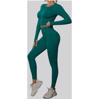 2PCS Seamless Pants Yoga Set Gym Exercise Clothes Women Sports Suit Solid Fitness Long Sleeves Leggings Pant Training Sportswear