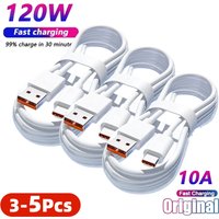 3/5PCS Quick Charging Cable 120W 10A USB A To Type C Fast Charger High-speed Data Transfer Wire Cords for Samsung Xiaomi Huawei