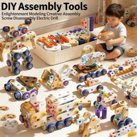 Kids Tool Set DIY Nut Assembly Toy Kit STEM Building Tools Montessori Toys Gifts for Boy Girl Electric Drill Tool Box Optional