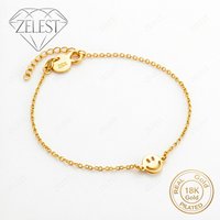 925 Sterling Silver 18K Gold Plated 8 Inch Simple Smiley Face Bracelet Women Fashion Wedding Party Gifts Jewelry