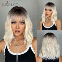 Ombre Braun Blonde Synthetische Perücken Kurze gewellte Bob Perücke für Frauen mit Pony Körperwelle Cosplay Lolita Naturhaar Hitzebeständig