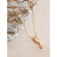 Yhpup Shiny Stainless Steel Cubic Zirconia Water Drop Necklace Small Pendant Korean Stylish Waterproof Jewelry Gift Wholesale