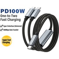2 in 1 Nylon 100W USB C To 2 Type C Super Fast Charging Data Type C Cable For iphone 17 16 15 Pro Max Samsung S26 S25 Xiaomi