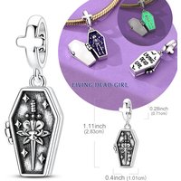 Original 925 Sterling Silver Halloween Series Luminous Coffin Pendant Fit Original Bracelet For Women Punk Style Jewelry Gift