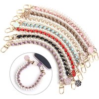 1Pc Leather Imitation Pearl Phone Chains 26cm Exquisite Camellia Phone Lanyard Extention Chains For DIY Handbags Keychain Decor