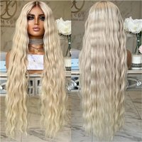 Long Natural Ash Blonde Curly Short Dark Root Ash Blonde Body Wave Wig Ombre HD Invisible Lace Front Wig Layered Middle Part Wig