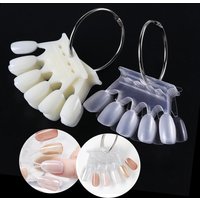 50pcs Crown Shape False Nail Tip Display Clear Natural Color Card Polish Gel Stand Board with Ring Nail Palette Manicure Tools