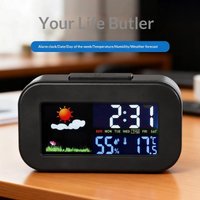 (Ce14)Intelligent Weather Station Clock With Color Display - Temp&Humidity Monitor Backlit For Kids&Teen Bedroom/Dorm Desk