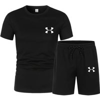 2026 New Trendy Business Summer Men's Sports Set Casual Fitness Jogging Basketball Fashion Short Sleeve T-shirt + Shorts 2 Sets
