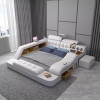 Modern Luxury Bedroom Furniture Smart Electric Massage Up-holstered Beds king Size Double Bed Frame Leather with Drawer Design