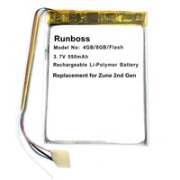 550mAh 3.7V Battery For Microsoft Zune 2nd Gen 4GB 8GB Zune Flash Replacement Battery X814398-001 4 Wires