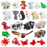 10PCS Tiere Blöcke Spielzeug MOC Leopard Bär Kuh Vogel Modell Bausteine Set Kompatibel Mini Ziegel DIY Spielzeug für kinder Geschenk