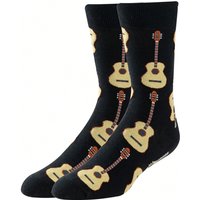 A Pair of Fun Cartoon Guitar Pattern Mid-Calf Socks - Unisex Casual Socks Suitable for Men's Outdoor Wear - Breathable, Comfortable, and Stylish, Perfect for Everyday Wear and Autumn Season