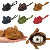 Genuine Leather Mini Coin Purse Cartoon Mouse Design Solid Color Portable Wallets Vintage Cute Storage Bag Men Women