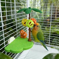 Tropical Bird Perch Platform Bell Ball Palm Tree Interactive Toy Budgie Cockatiel Enrichment Boredom Relief Cage Accessory Molar