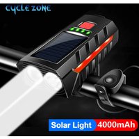 Solar Bicycle Light with Horn Rechargeable Bike Front Lamp Red Side Light Mountain MTB Headlight Bike Bell Cycling Accessories