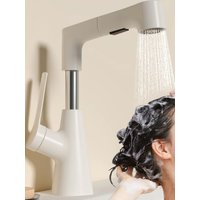 Hair Washing Bathroom Faucet, Pull Out Liftable 360° Rotatable Mixer Tap, 2 Modes Spray White Modern Basin Sink Tap for Bathroom