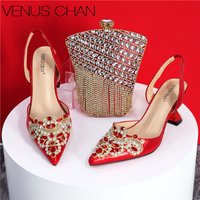 Exquisite 2024 Elegant Woman High Heels Peep Toe Shandals with Rhinestone Italian Design Shoes and Bags Set for Party