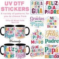 12pcs/set Dia del Padre Father Day Designs Style UV DTF for Mugs Printing Waterproof Self-adhesive UV DTF for 16oz Glass