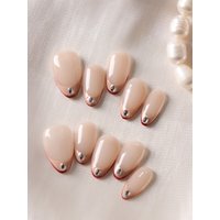 10Pcs Acrylic Press on French Style Pink Flash Diamond Fake Nails Includes 1 Sheet of Adhesive Tabs & 1 Pc Mini File