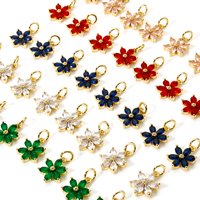 2PCs Glass Flower Shaped Brass Pendant 18k Gold Plated Delicate Small Pendants With Circular Rings DIY Necklace Women Jewelry