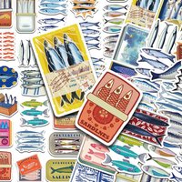 50pcs Cartoon Sardine Stickers Decals For Laptop Scrapbook Skateboard Guitar DIY Graffiti Waterproof Stickers Creative Gifts