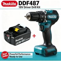 Makita DDF487 Bürstenloser Akku-Bohrschrauber 18V Lithium Wiederaufladbarer Schraubendreher Kompaktes Elektrowerkzeug für Möbelreparatur, Installation und Heimwerkerarbeiten