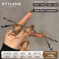 STYLENS Lunettes de lecture rectangulaires sans monture en titane pour femmes, anti-lumière bleue, lunettes pour myopie, texture antireflet, lunettes pour hypermétropie