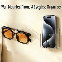 2pcs Wall Mount Organizer, No Drill Wall Mounted Storage Organizer, Clear PS Plastic Phone Holder And Glasses Stand, Space Saving Adhesive Rack for Home Bathroom Office, Shelves