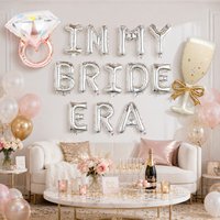 This 14-piece wedding-themed balloon set includes a 16-inch "IN MY BRIDE ERA" balloon banner, rhinestone balloons, and Instagram