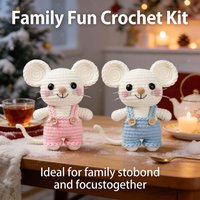 Crochet Kit, Mouse Overalls Crochet Starter Kit For Adult Beginners, Crochet Kits Amigurumi, DIY Craft Kit, Crochetkit Animals