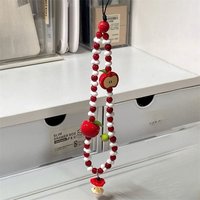 Korean Cute Apple Pearl Beaded Phone Chain Keychain Sweet Girl Bracelet Anti-Lost Phone Charm Lanyard For iPhone Samsung Camera