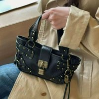 Women High Street Handle Leather Bag Y2k Ladies Retro Handbag Purse Large small size Vintage Rivet Black Messenger Bag