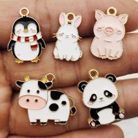 10pcs cartoon animals, cows, penguins, piglets, drip oil alloy accessories, necklaces, earrings, pendants, keychains